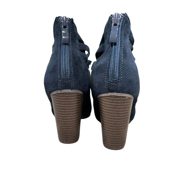 Womens Blue Strappy Ankle Booties With Stacked Heel & Zipper Closure Size 7 - Picture 6 of 7